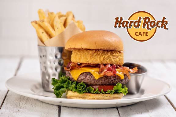 Burger and chips at Hard Rock Cafe London
